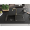 Mexen Pablo granite kitchen sink 1-bowl with drainer and Telma kitchen faucet, black/gold - 6510-75-670200-50-B