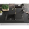 Mexen Pablo granite sink 1-bowl with drainer and Telma kitchen tap, black/gold - 6510-75-670200-50-B