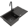 Mexen Pablo granite sink 1-bowl with drainer and Telma kitchen faucet, black/gold - 6510-75-670200-70-B