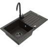Mexen Pablo granite sink, 1-bowl with drainer and Telma kitchen tap, black/gold - 6510-75-670200-70-B