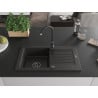 Mexen Pablo granite sink, 1-bowl with drainer and Telma kitchen tap, black/gold - 6510-75-670200-70-B