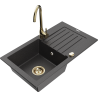 Mexen Pablo granite kitchen sink 1-bowl with drainer and Telma kitchen tap, speckled black - 6510-76-670200-50