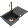 Mexen Pablo one-bowl granite sink with drainer and Telma kitchen faucet, speckled black - 6510-76-670200-50
