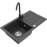 Mexen Pablo granite kitchen sink 1-bowl with drainer and kitchen faucet Telma, black speckled - 6510-76-670200-70