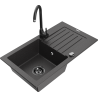 Mexen Pablo granite sink 1-bowl with drainer and Telma kitchen faucet, speckled black - 6510-76-670200-70-B