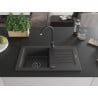 Mexen Pablo granite sink 1-bowl with drainer and Telma kitchen faucet, speckled black - 6510-76-670200-70-B
