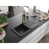 Mexen Pablo granite sink 1-bowl with drainer and Telma kitchen tap, black - 6510-77-670200-50-B