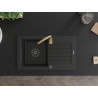 Mexen Pablo granite kitchen sink 1-bowl with drainer and Telma kitchen faucet, black - 6510-77-670200-50-B