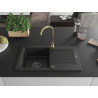 Mexen Pablo granite kitchen sink 1-bowl with drainer and Telma kitchen faucet, black - 6510-77-670200-50-B