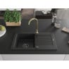 Mexen Pablo granite sink 1-bowl with drainer and Telma kitchen tap, black - 6510-77-670200-50-B