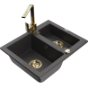 Mexen Carlos 1,5-compartment granite sink with a kitchen mixer tap Rita, spotted black - 6518-76-670300-50