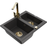 Mexen Carlos granite sink 1.5-bowl with kitchen faucet Rita, speckled black - 6518-76-670300-50