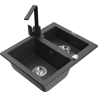 Mexen Carlos granite sink 1.5-bowl with Rita kitchen faucet, black speckled - 6518-76-670300-70