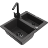 Mexen Carlos 1,5-compartment granite sink with a kitchen mixer tap Rita, spotted black - 6518-76-670300-70-B
