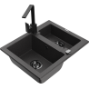 Mexen Carlos granite kitchen sink 1.5-bowl with Rita kitchen tap, speckled black - 6518-76-670300-70-B
