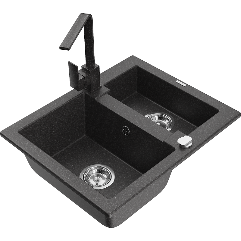 Mexen Carlos 1,5-compartment granite sink with a kitchen mixer tap Rita, spotted black - 6518-76-670300-76