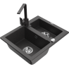 Mexen Carlos granite sink 1.5 bowl with Rita kitchen tap, black speckled - 6518-76-670300-76