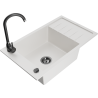 Mexen Elias granite sink 1-bowl with drainer and Telma kitchen faucet, white - 6511-20-670200-70