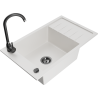 Mexen Elias granite sink 1-bowl with drainer and Telma kitchen tap, white - 6511-20-670200-70