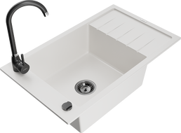 Mexen Elias granite kitchen sink 1-bowl with drainer and Telma kitchen faucet, white - 6511-20-670200-70