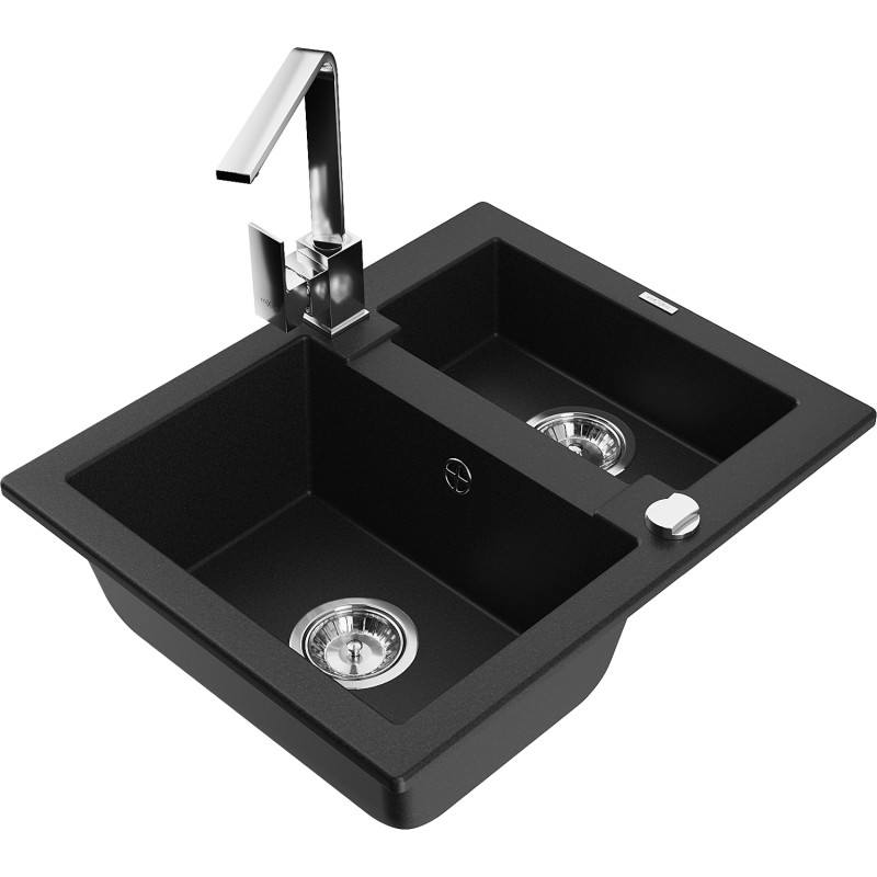 Mexen Carlos 1.5-bowl granite sink with Rita kitchen faucet, black - 6518-77-670300-00