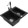 Mexen Carlos granite sink 1.5-bowl with Rita kitchen tap, black - 6518-77-670300-00