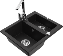 Mexen Carlos 1.5-bowl granite sink with Rita kitchen faucet, black - 6518-77-670300-00