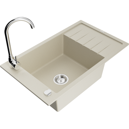 Mexen Elias 1-bowl granite sink with drainer and Telma kitchen tap, beige - 6511-69-670200-00