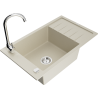 Mexen Elias granite kitchen sink 1-bowl with drainer and Telma faucet, beige - 6511-69-670200-00