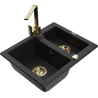 Mexen Carlos 1.5-bowl granite sink with Rita kitchen faucet, black - 6518-77-670300-50