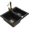 Mexen Carlos granite sink 1.5-bowl with Rita kitchen tap, black - 6518-77-670300-50