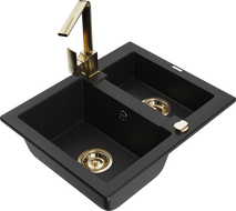 Mexen Carlos 1.5-bowl granite sink with Rita kitchen faucet, black - 6518-77-670300-50