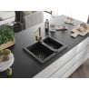 Mexen Carlos granite sink 1.5-bowl with Rita kitchen faucet, black - 6518-77-670300-50-B