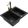 Mexen Carlos 1.5-bowl granite sink with Rita kitchen faucet, black - 6518-77-670300-50-B