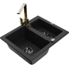 Mexen Carlos granite sink 1.5-bowl with Rita kitchen faucet, black - 6518-77-670300-50-B
