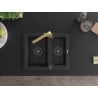 Mexen Carlos Granite Sink 1.5 Bowl with Rita Kitchen Tap, Black - 6518-77-670300-50-B