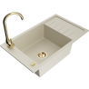Mexen Elias 1-bowl granite sink with drainer, Telma kitchen tap, beige - 6511-69-670200-50