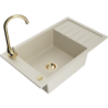 Mexen Elias granite sink 1-bowl with drainer and Telma kitchen faucet, beige - 6511-69-670200-50