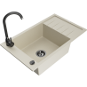Mexen Elias granite sink, 1-bowl with drainer and Telma kitchen faucet, beige - 6511-69-670200-70