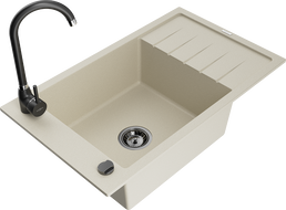 Mexen Elias 1-bowl granite sink with drainer and Telma kitchen faucet, beige - 6511-69-670200-70