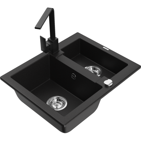 Mexen Carlos 1.5-bowl granite sink with Rita kitchen faucet, black - 6518-77-670300-70