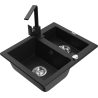Mexen Carlos 1.5-bowl granite sink with Rita kitchen faucet, black - 6518-77-670300-70