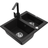 Mexen Carlos granite sink 1.5-bowl with kitchen faucet Rita, black - 6518-77-670300-70