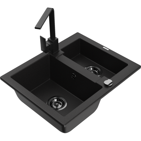 Mexen Carlos granite sink 1.5-bowl with Rita kitchen faucet, black - 6518-77-670300-70-B
