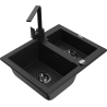 Mexen Carlos granite sink 1.5-bowl with Rita kitchen tap, black - 6518-77-670300-70-B