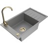 Mexen Elias 1-bowl granite kitchen sink with drainer and Telma kitchen faucet, gray - 6511-71-670200-50