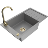 Mexen Elias 1-bowl granite sink with drainer and Telma kitchen faucet, gray - 6511-71-670200-50