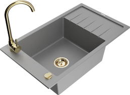 Mexen Elias granite sink 1-bowl with drainer and kitchen faucet Telma, gray - 6511-71-670200-50