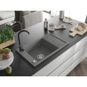 Mexen Elias 1-bowl granite sink with drainer and Telma kitchen faucet, gray - 6511-71-670200-70