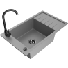 Mexen Elias granite sink 1-bowl with drainer and Telma kitchen faucet, grey - 6511-71-670200-70-B